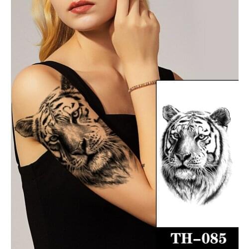 Black Sketch Tiger Waterproof Temporary Tattoo Sticker Realistic Design Fake Tattoos Flash Tatoo Arm Body Art for Women Men