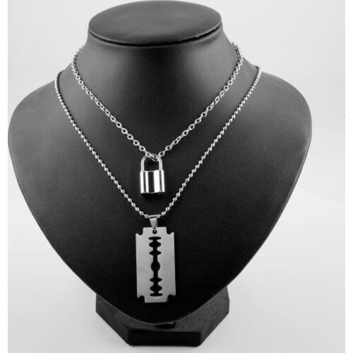 Hip Hop Blade Lock Nacklace for Women Men Pendant Choker Jewellery Necklaces for Teen Girls