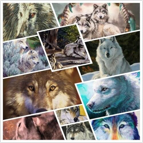 Diy Diamond Painted Wolves with Green Eyes Fierce Wild Carnivores Protected Animals Wolf In The Forest In The Mountains Poster