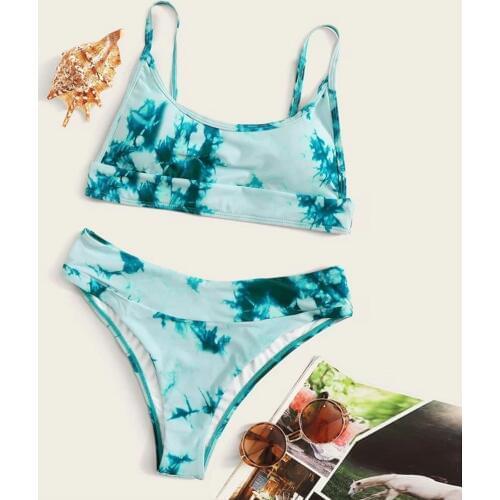 #H40 Women Sexy Tie-dye Pattern Swimsuit Push Up Bikini Set Swimmear Women Swimsuit High Waist Bathing Suit Maillot De Bain