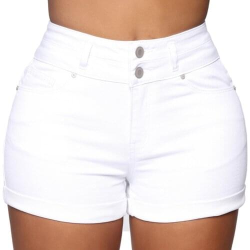 Cotton Stretchy High Waist Jean Shorts Woman Summer Casual Fashion Sweat with Pocket Zipper White Black Cuffed Denim Shorts