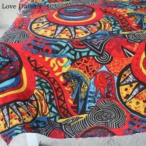 Cotton/Linen Abstract Artistic Style Red Yellow Black Fabrics for Tablecloth Curtain Cushions Apparel Cheongsam Craft Home Decor