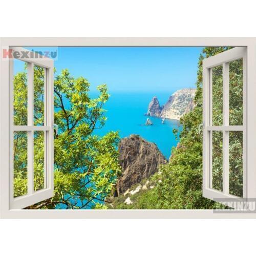 Kexinzu Full Square/Round 5D Diy Diamond Painting Cross Stitch "Window Scenery " Diamond 3D Embroidery Mosaic Home Decor 058