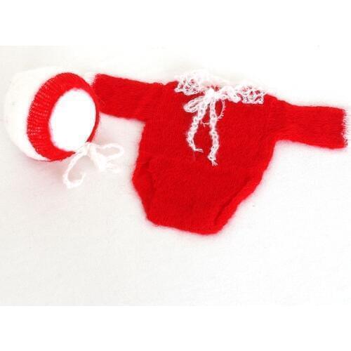 Lace Baby Girl Festival Romper Props Christmas Outfits Knit Newborn Overalls Hat Set Crochet Long Sleeve Pants Newborn Bonnet