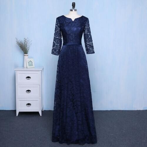 Long Sleeve V Neck Navy Lace Prom Evening Dress High back Formal Party Dress Senior Beaded Special Occasion Dresses Custom