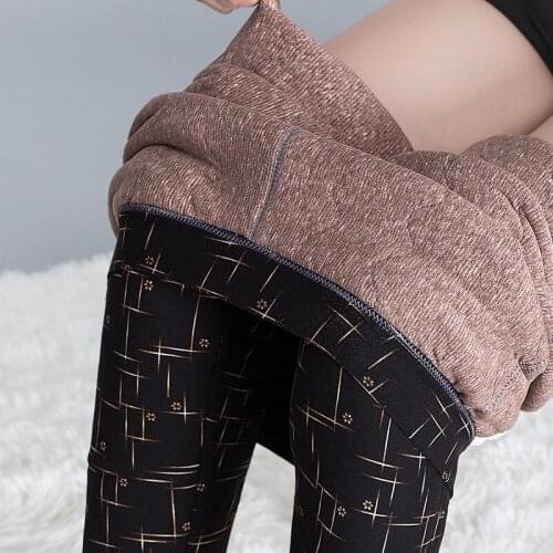 2021 Women Winter Vintage Plus Velvet Warm Leggings Female Plus Size Print Thick High Waist Pant Lady Casual Loose Leggings L290