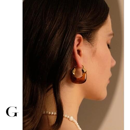 GHIDBK Summer Resin Hoop Earring For Women Girls Irregular Large Thick Acrylic Huggie Earrings Designer Vintage Jewelry