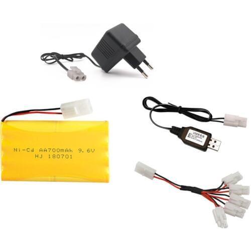9.6v 700mah Ni-CD Battery + 9.6v Charger set For Rc toys Car Boat Gun Tank Train Robot nicd AA 9.6v Rechargeable Battery Pack