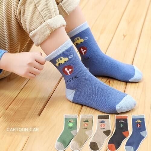 5Pair Autumn Winter Boys Girls Plus Velvet Padded Thickening Cartoon Baby Floor Shoes Foot Terry Socks for Children Toddler