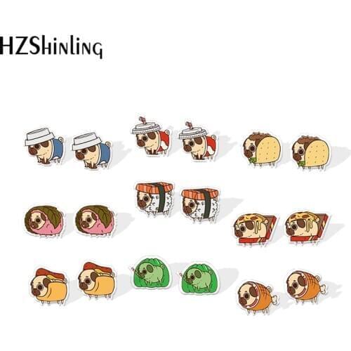 2019 New Pug Sushi Resin Earrings Epoxy Acrylic Earring Kawaii Dog Food Earrings Animal Cute Jewelry