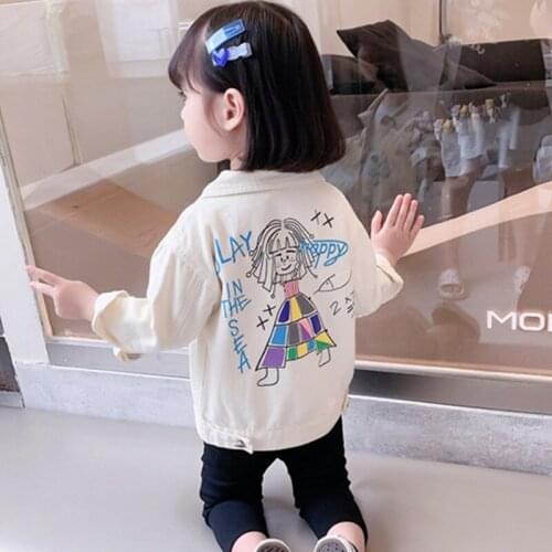 2021 Autumn Toddler Girls Back Graffiti Fashion Jacket&Coat Korean Style Long Sleeve Single Breasted Kids Outwear For 1-7Yrs