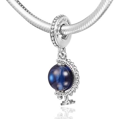 Fits for Pandora Charms Bracelets Blue Globe Dangle Charm 100% 925 Sterling Silver Jewelry Free Shipping