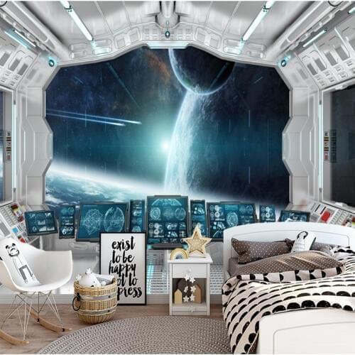 Custom Photo 3D Wallpapers Modern Space Capsule Star Tunnel Space Mural Living Room Sofa TV Background Waterproof Wall Painting