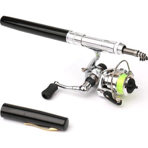 HOT Portable Pocket Mini Fishing Rod Telescopic Fishing Pole Pen Shape Folded Fishing Rod With Metal Spinning Reel Wheel
