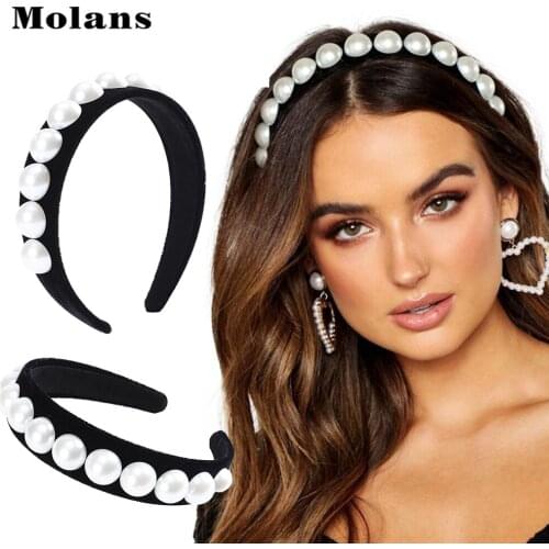 MOLANS Simple Solid Pearl Headband Women Fashion Hair Hoop Hair Accessories For Girls Retro Hair Hoop 2020 New Arrival