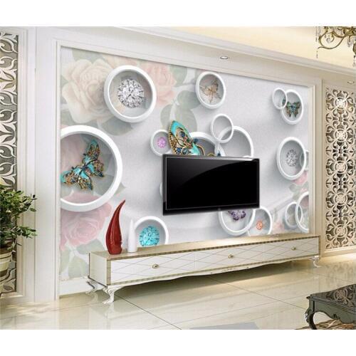 Custom Size Round Jewelry Embossed Flower Butterfly Wall Paintings Home Decor Paintings papel de parede 3d