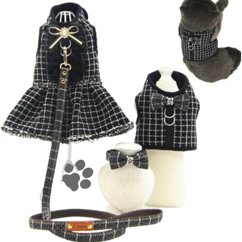 Luxury Dog Clothes Accessories Small Dog Collar For Girl Chihuahua Cat Plaid For Dogs Medium Pug Pets Dog Harness And Leash Set