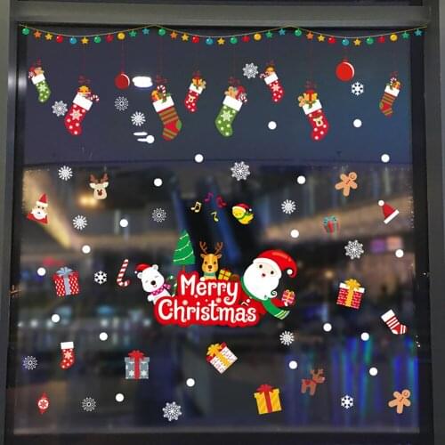 Christmas Window Glass Wall Stickers Cartoon Santa Claus New Year Christmas Decoration Adhesive-free Electrostatic Stickers