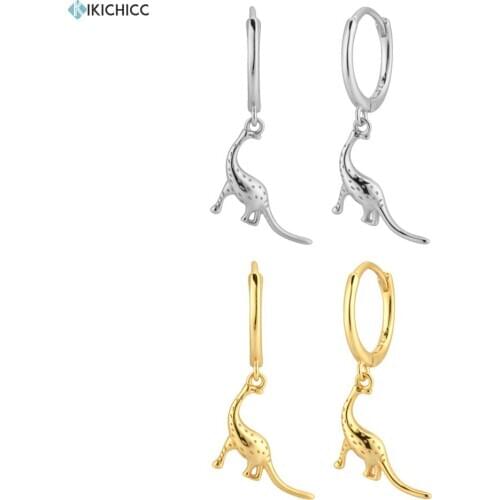 Kikichicc 925 Sterling Silver Gold Animal Collection WInter SImple Clips Drop Earring Dinosaur Pendiente Piercing Ohringe