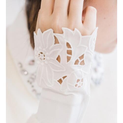 Mesh hollow sweater women sunscreen Out Sleeves ladies sunscreen fake collar horn fake long