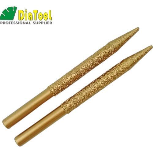 SHDIATOOL 2pcs 10-3/100mm CNC taper ball-end cutter Vaccum Brazed Diamond engraving bits Mill for granite marble rotary burrs