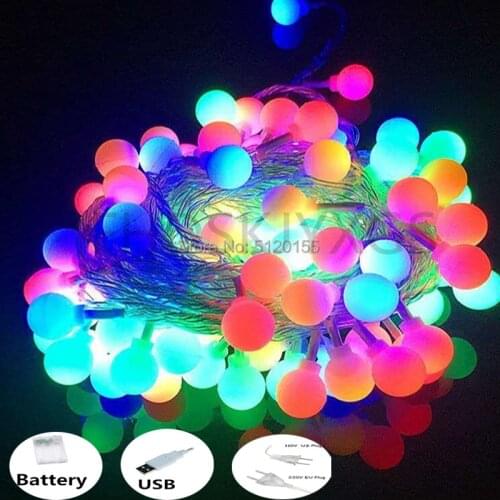USB/Battery3M/5M/10M LED Ball Garland Lights Fairy String Outdoor Lamp Christmas Holiday Wedding Party Room Lights Decoration