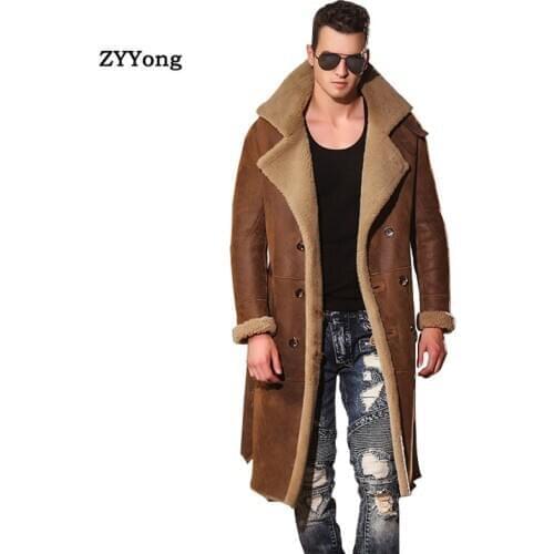 2020 Mens Trench Coat Leather Long Jacket Casual Overcoat Plus Size M-XXXXL