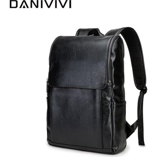 Korean Soft Leather Black Backpack for Men Travel Backpack Laptop Mens School Bags for Boys Outdoor Large Bagpack Male Mochilas