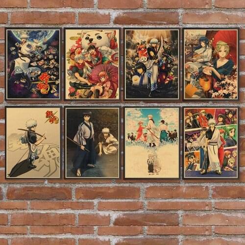 Japanese Classic Anime Gintama Posters Kraft Paper Art Painting for Home Decor Bar Cafe Bedroom Decoration