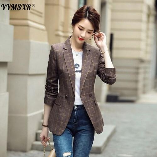 Large Size Womens Suit High Quality Autumn and Winter 2021 Fashion Plaid Long Sleeve Ladies Blazer Office Elegant Slim Jacket