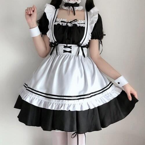 2021 Black Cute Lolita Maid Costumes Girls Women Lovely Maid Cosplay Costume Animation Show Japanese Outfit Dress Clothes #SRN