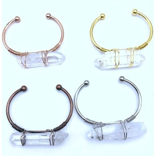 Gold&silver Plated Adjustable Bracelet Bangles Natural Irregular Rock Crystal For Women Men Open Cuff Bracelets Charm Jewelry