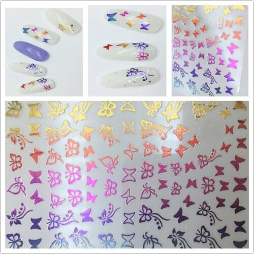 1 Sheet Nail Art Laser Color Butterfly Sticker 3D Nails Stickers Butterfly Designs Manicure Nail Art Decorations