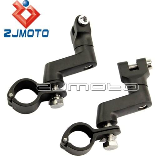 Black Longhorn Offset Peg Mounts 1-1/4" Magnum Motorcycle Engine Guard Clamp For Bobber Chopper Cafe Racer ATV UTV Scooter