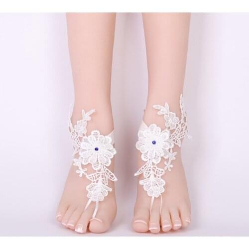 1 Pair Women Beach Bride Wedding Foot Chain Lace Socks Decoration Barefoot Chain Foot Decoration