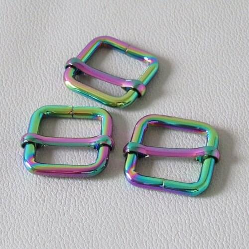 10Pcs/Lot 20mm Webbing Rainbow Metal Buckle Adjuster For Bag Strap Belt Loop Hardware Dog Collar Backpack Clasp Sewing Accessory