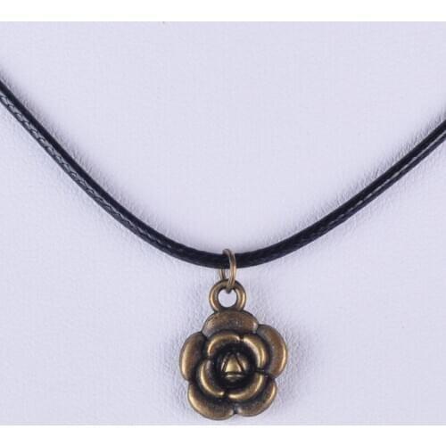 12MM Vintage bronze antique rose flower bud pendant necklace women wax cord rope necklace jewelry fashion alloy jewellery