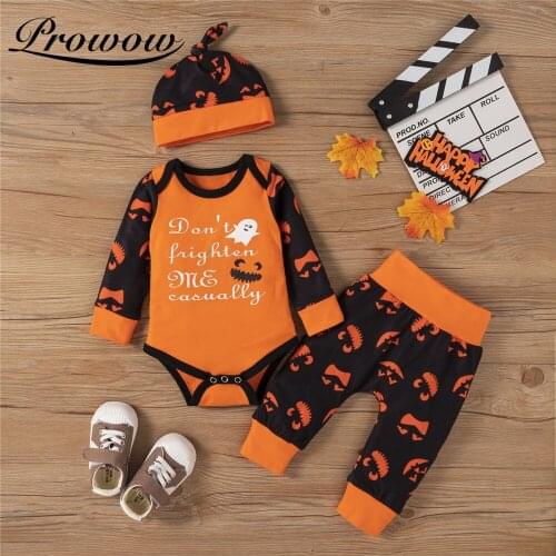 Prowow 3 Pcs Baby Halloween Costume Pumpkin Grimace Newborn Boys Clothing Bobysuit+Pant Set Festival Holiday Baby Boys Clothes