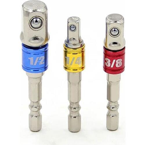 3 in 1 Drill Socket Adapter for Impact Driver with Hex Shank to Square Socket Drill Bits Bar Extension Set 1/4" 3/8" 1/2 Bit Set
