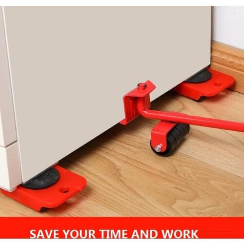 5pcs/Set Furniture Mover Tool Set Furniture Transport Lifter Heavy Stuffs Moving Tool Wheeled Mover Roller Bar Hand Tools set