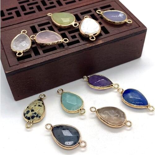 5pcs Natural Stone Pendant Spotted Stone Drop-shaped White Turquoise Amethyst Double Ring Connector DIY Jewelry Accessories