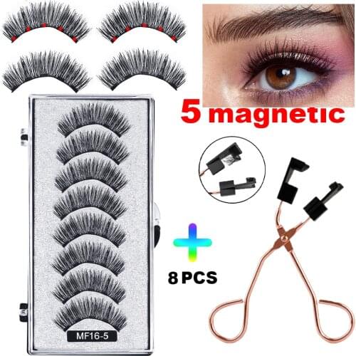8 Pcs 5 Magnetic Eyelashes With 2 Pairs Magnets Magnetic Lashes Natural Mink Eye Lashes With Faux Cils Magnetique Tweezers