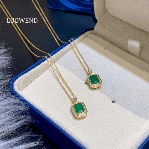 LUOWEND 18K Solid White Gold Gemstone Pendant Necklace Real Natural Diamond Women Engagement Necklace High Quality