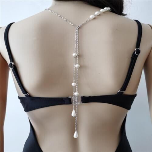 New Fashion Style RJBH02 Gold Plated Neck Chains Imitation Pearls back Chains Unique Dressing Necklace Jewelry 2 Colors