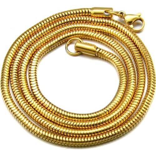 WT-BFN004 Wholesale women stainless steel snake chain necklace fashion 24 inch long gold taitanium necklace for jewelry design