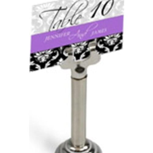 Place Card 3-1/8" Holder with Slide-in Clamp for Cardstock, Round Base - Silver