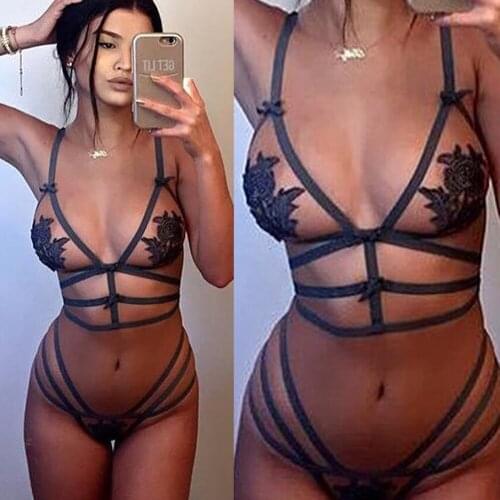 Exotic Set Sexy Women Lace Lingerie Set Sissy Open Bra with G-string Nightwear Bandage Womens Underwear Exotic Lingerie Apparel