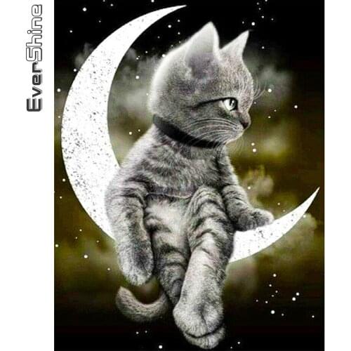 Evershine 5D DIY Diamond Painting Cat Diamond Mosaic Moon Full Square Round Rhinestone Embroidery Animals Home Decoration