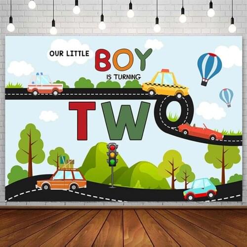 Transportation Backdrops Boy Happy 2nd Birthday Party Hot Air Balloon Custom Photography Background Photo Studio Photozone Props