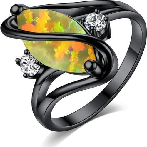 Opal Opal Black Gold Ring Foreign Trade Simple Opal Ring European and American Opal Horse Eye Jewelry